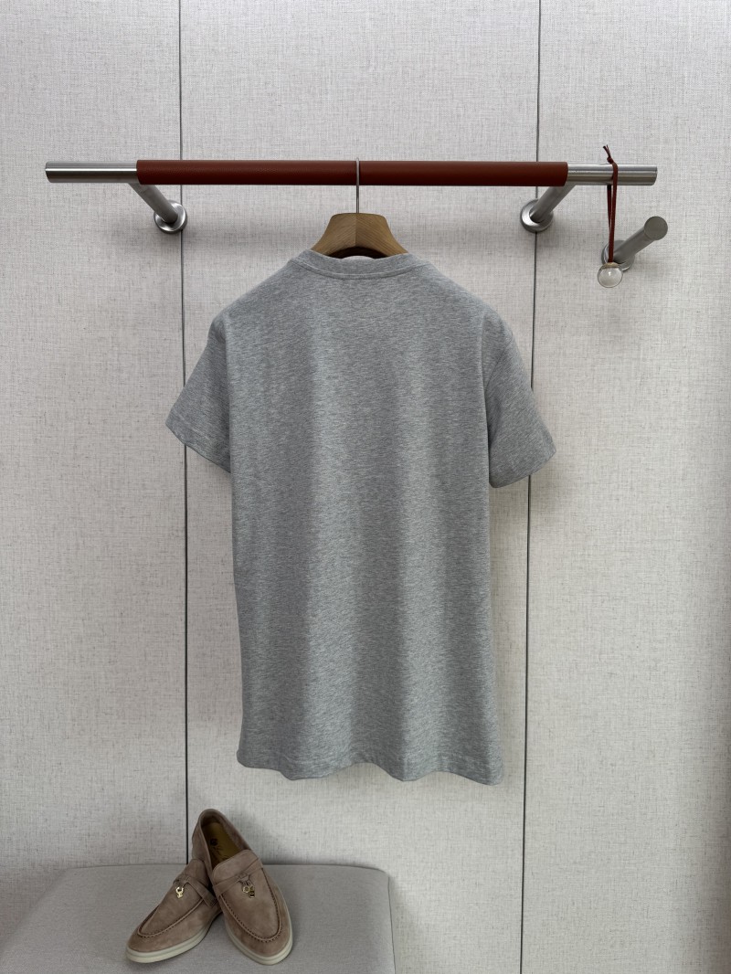 HERMES Leather Embroidered Crew Neck Short Sleeve T Sleeve Grey 1
