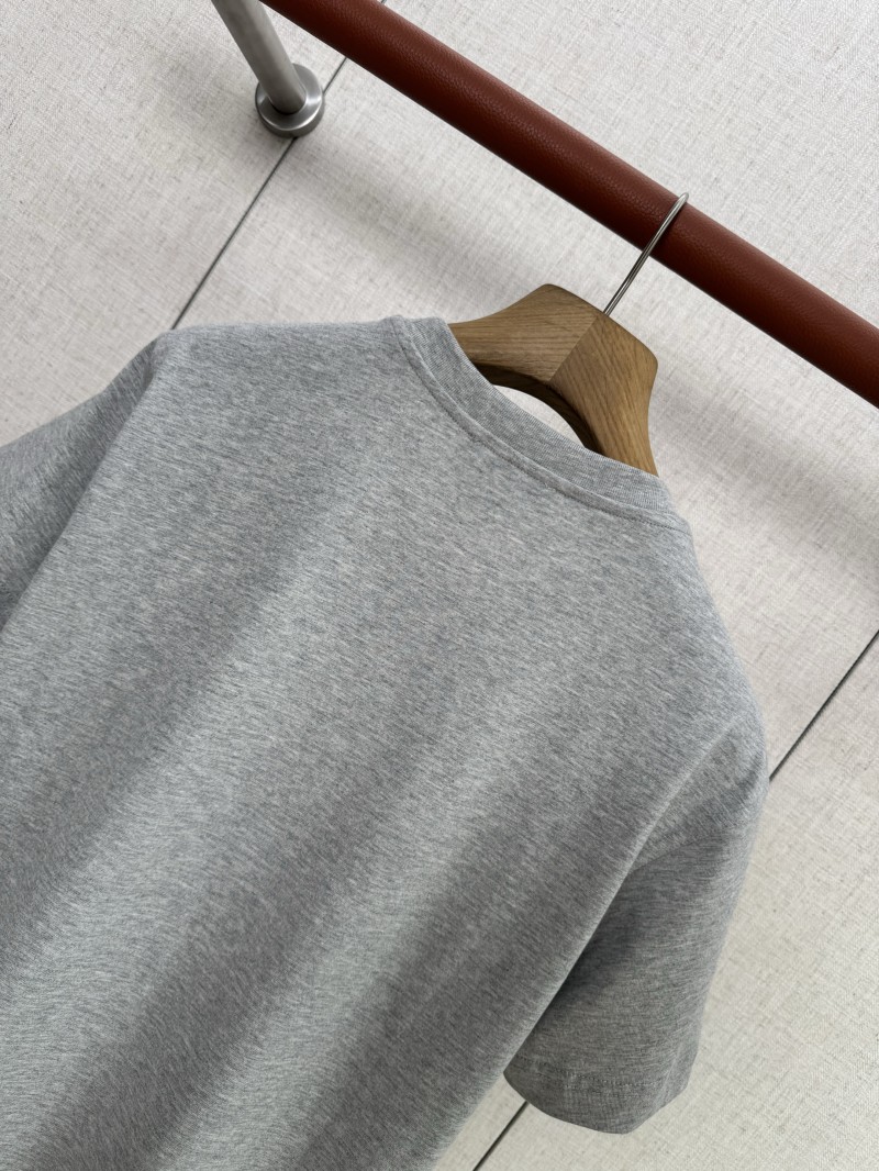 HERMES Leather Embroidered Crew Neck Short Sleeve T Sleeve Grey 4