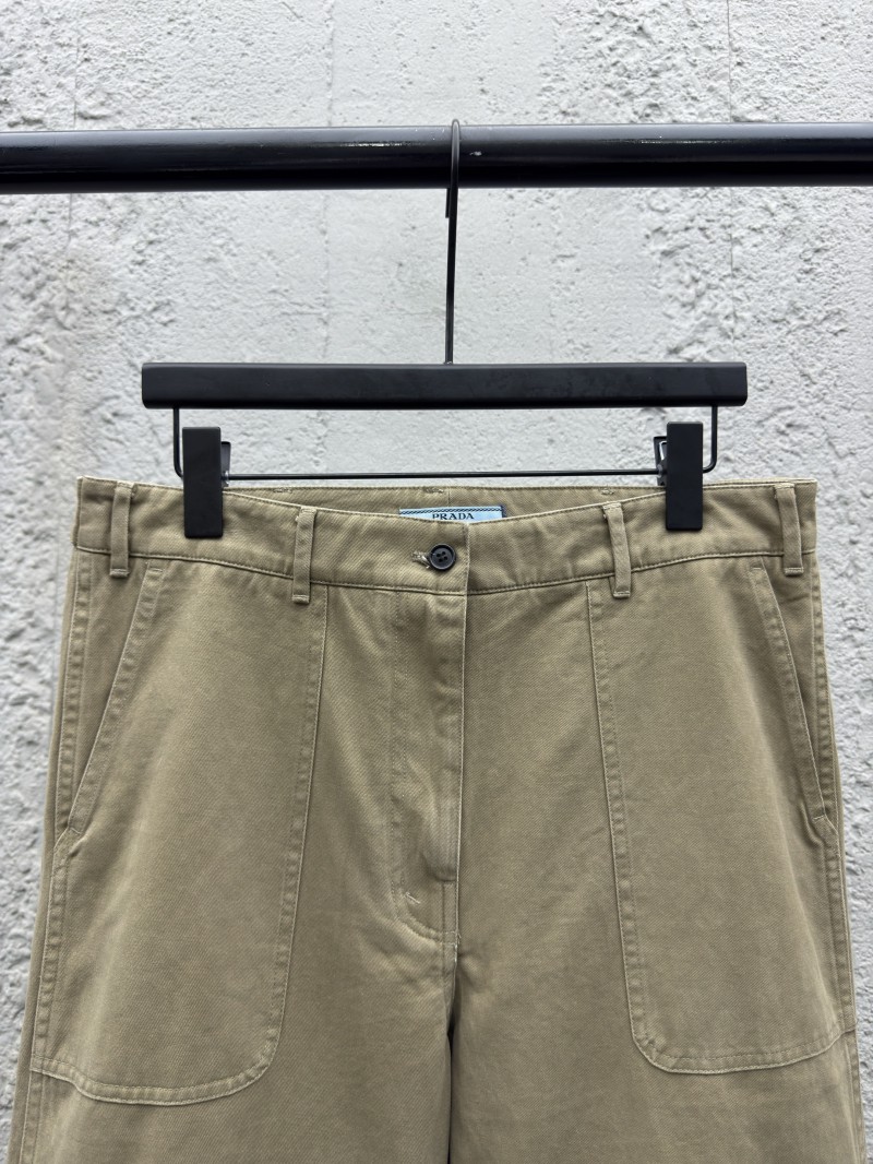 Prada  solid color zipper wide leg twill casual pants 2