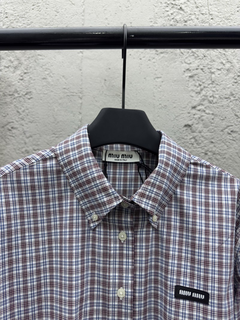 miumiu Check Cotton Long Sleeve Shirt 2