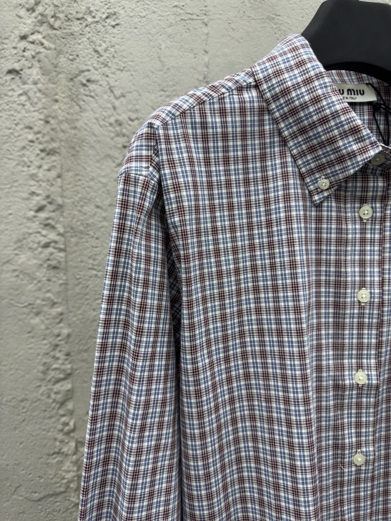 miumiu Check Cotton Long Sleeve Shirt 3