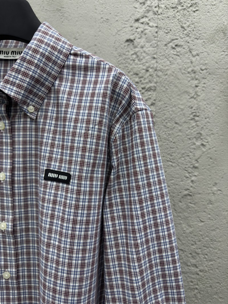 miumiu Check Cotton Long Sleeve Shirt 4