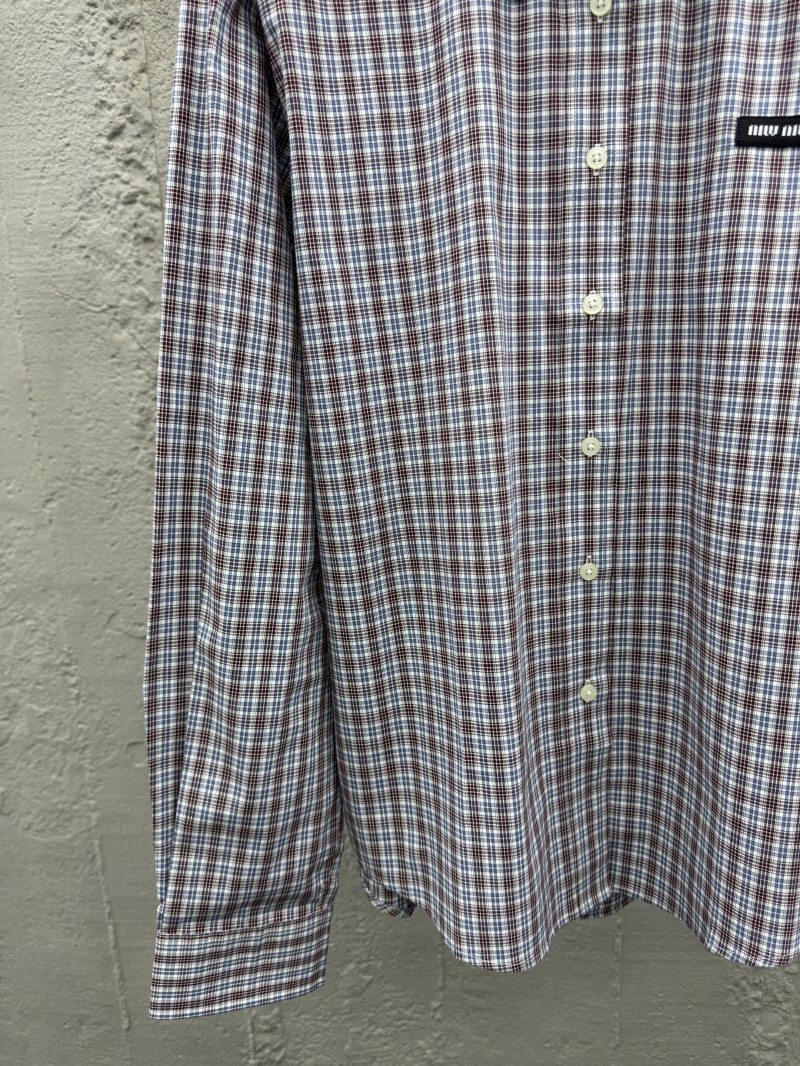 miumiu Check Cotton Long Sleeve Shirt 5