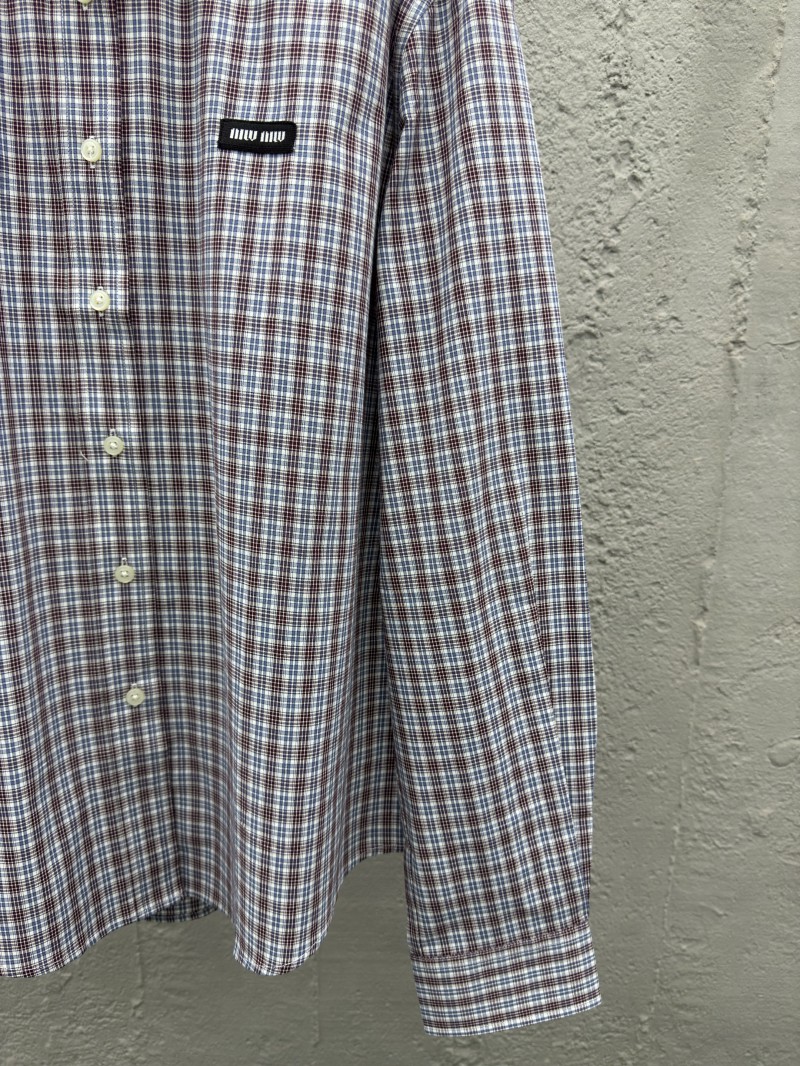 miumiu Check Cotton Long Sleeve Shirt 6