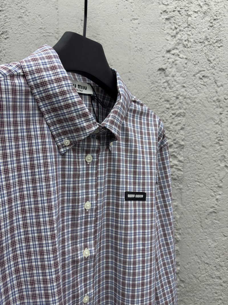 miumiu Check Cotton Long Sleeve Shirt 7