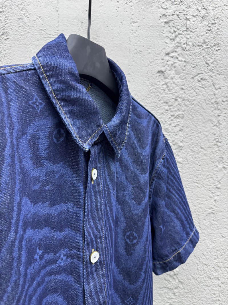 lv wood grain denim short sleeve shirt 7