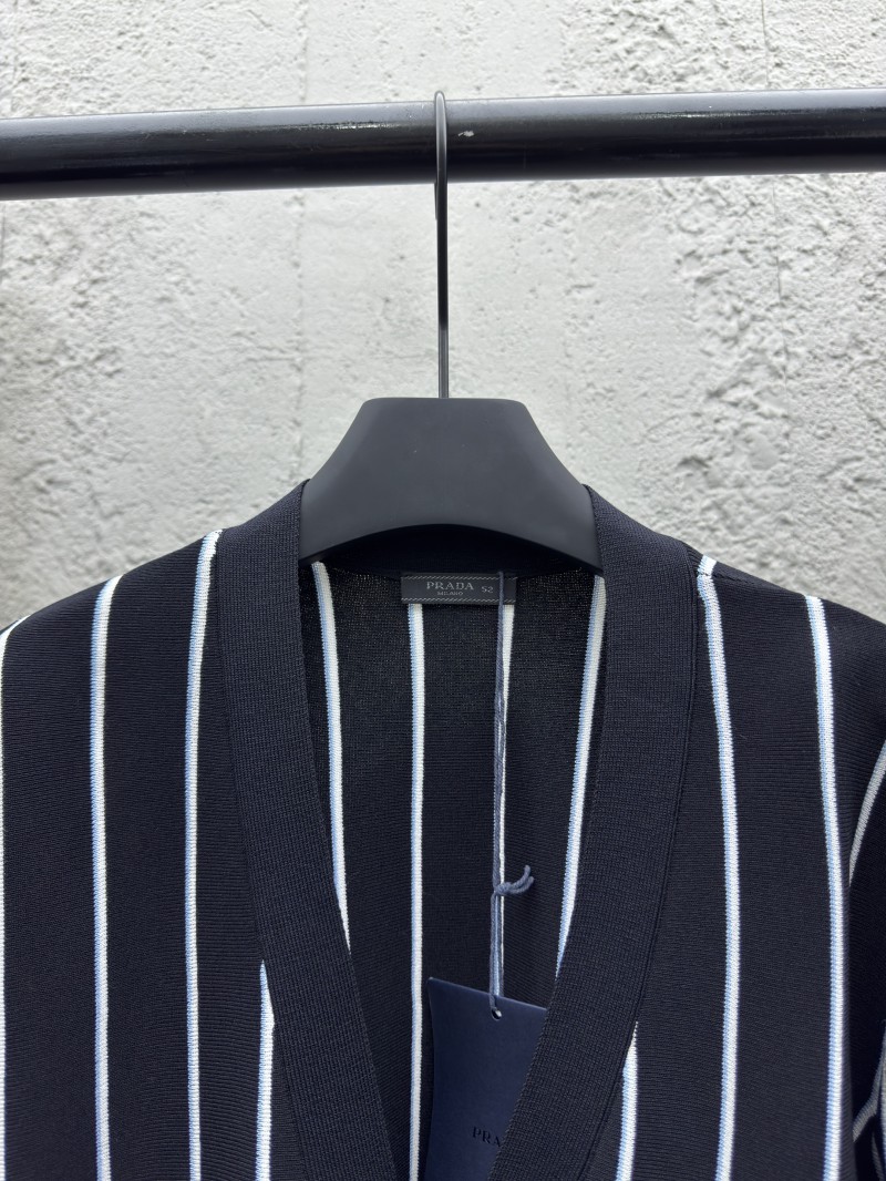 Prada Striped Embroidered Cardigan Sweater 2