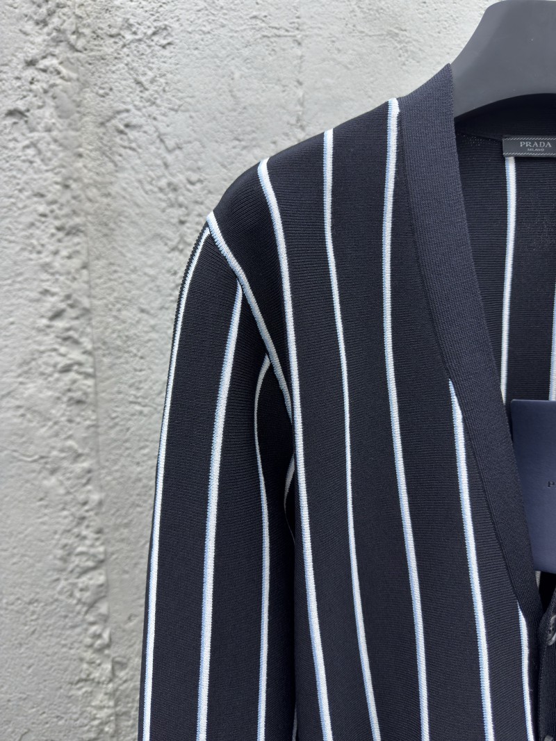 Prada Striped Embroidered Cardigan Sweater 3