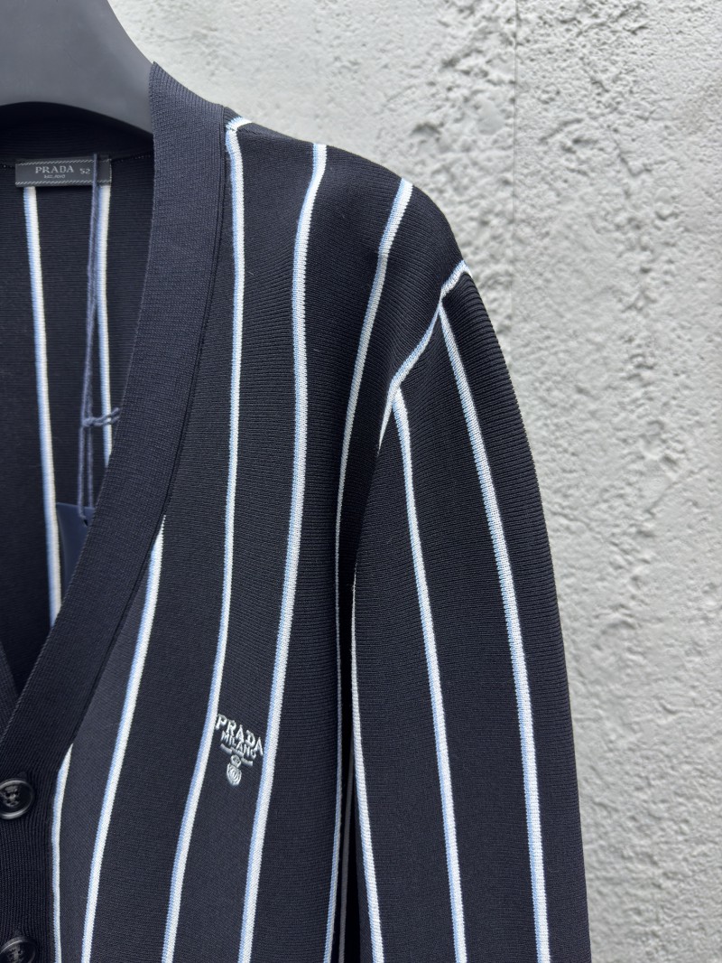 Prada Striped Embroidered Cardigan Sweater 4