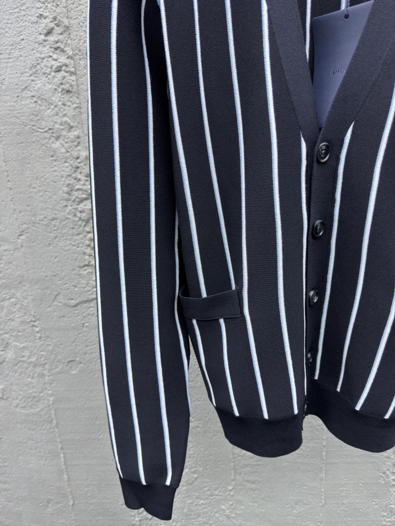 Prada Striped Embroidered Cardigan Sweater 5