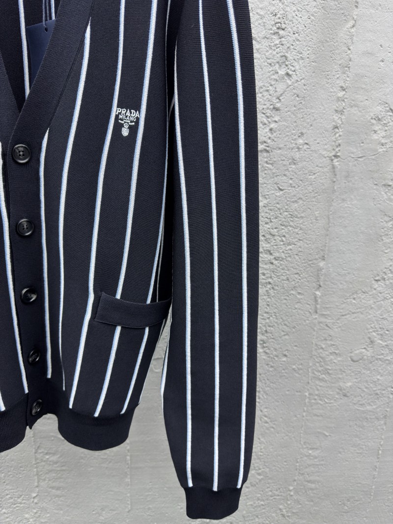 Prada Striped Embroidered Cardigan Sweater 6