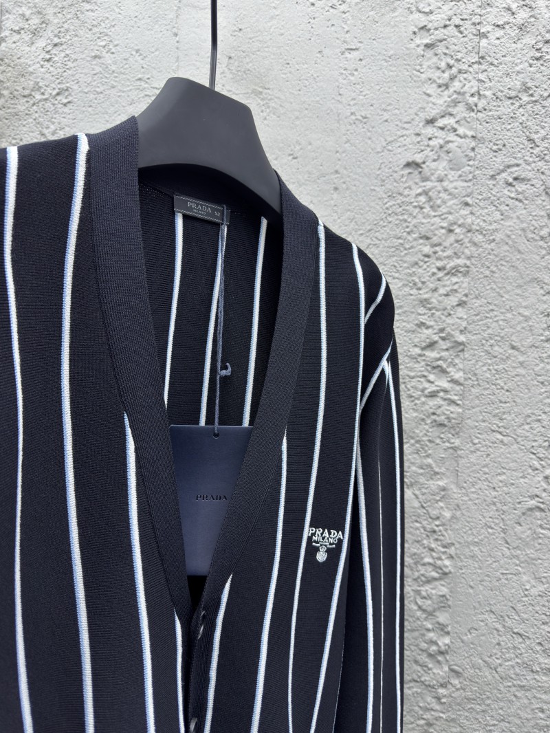Prada Striped Embroidered Cardigan Sweater 7