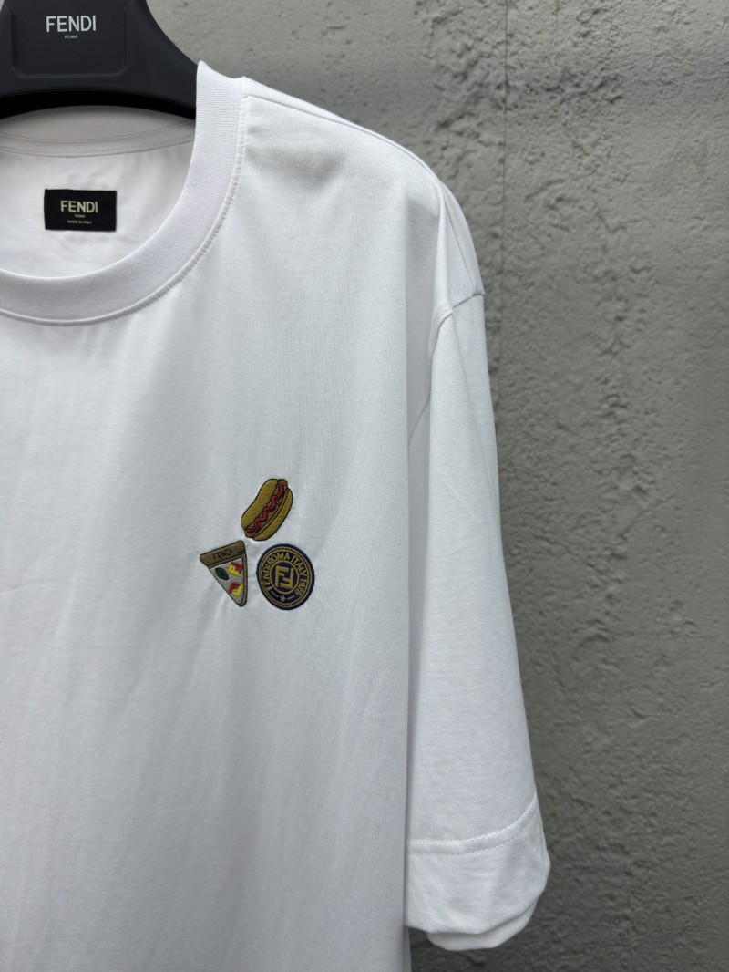 fendi Gourmet Pattern Embroidered Short Sleeve White 4