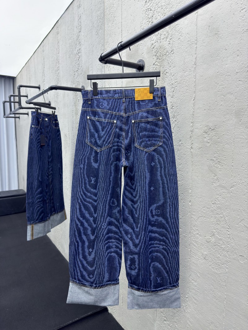 lv printed button and zipper flap jeans 1