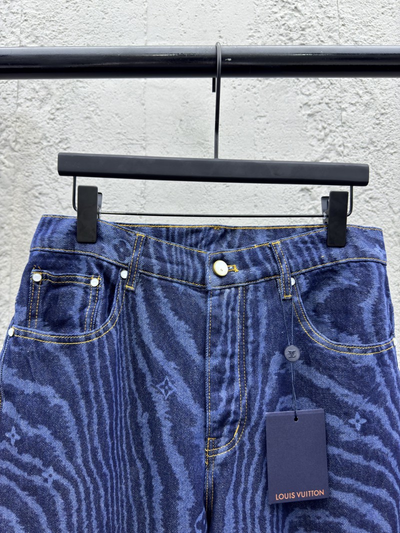 lv printed button and zipper flap jeans 2