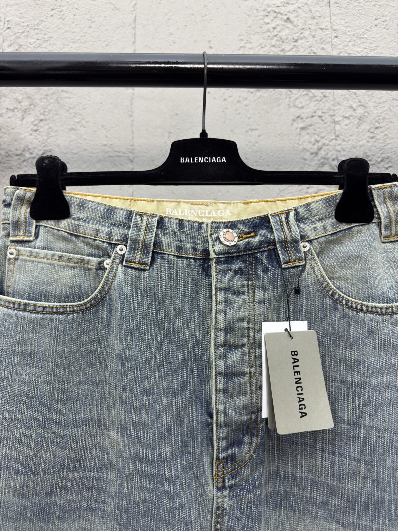 Balenciaga embroidered denim pants with red lettering 2