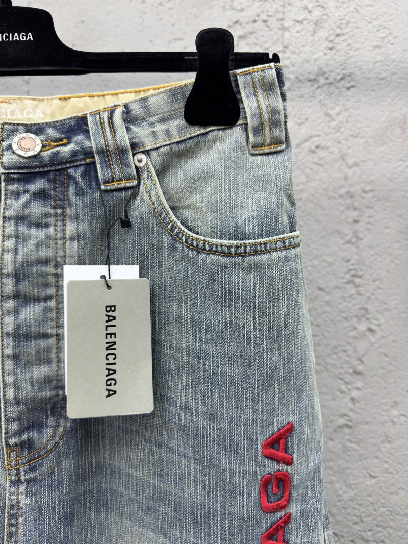 Balenciaga embroidered denim pants with red lettering 4