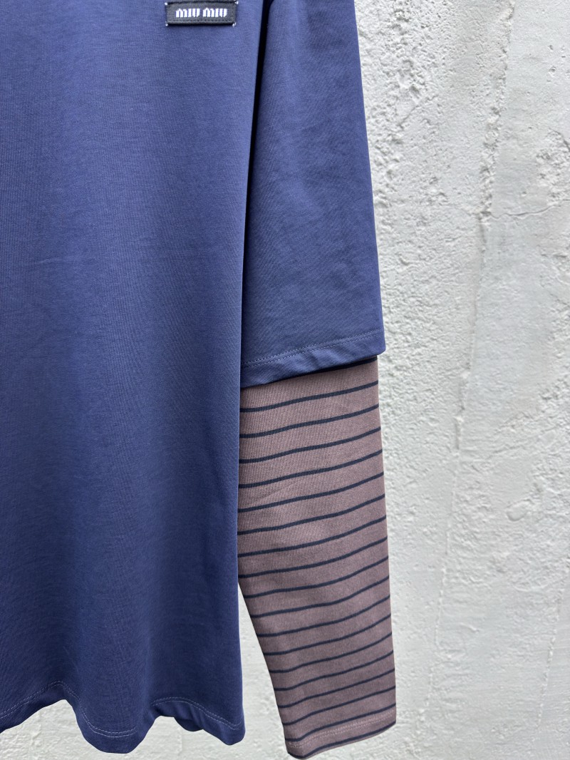 Miu Miu Brown Stripe Fake Two Piece Long Sleeve 6