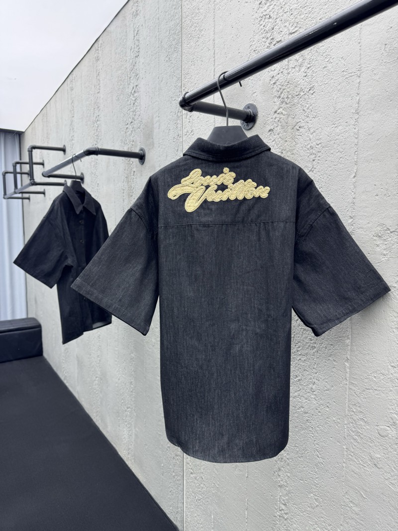Lv 25Ss new black cotton lapel short sleeve shirt 1