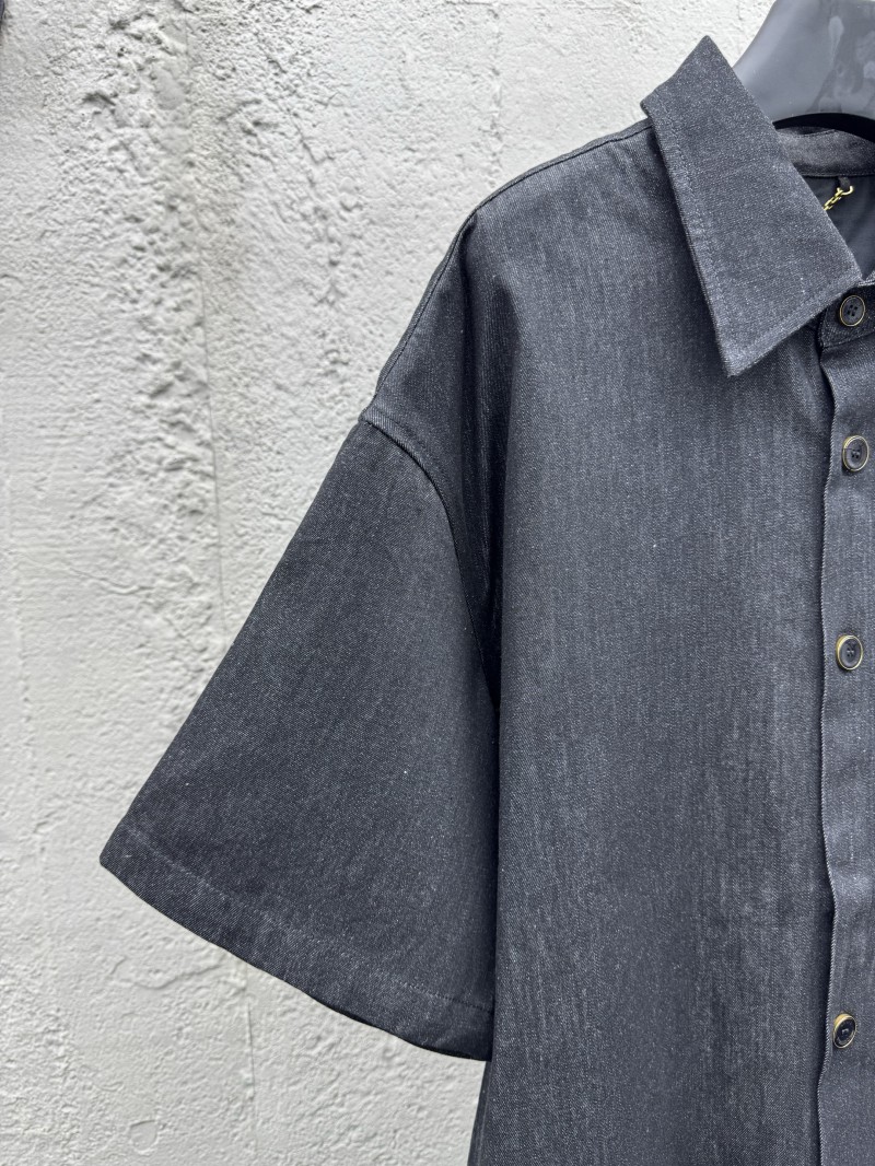 Lv 25Ss new black cotton lapel short sleeve shirt 3