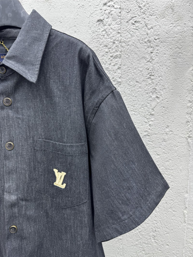 Lv 25Ss new black cotton lapel short sleeve shirt 4