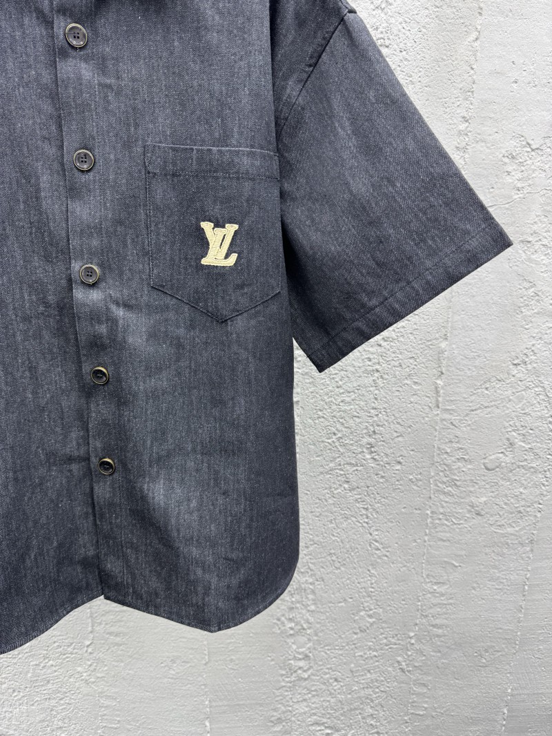 Lv 25Ss new black cotton lapel short sleeve shirt 6
