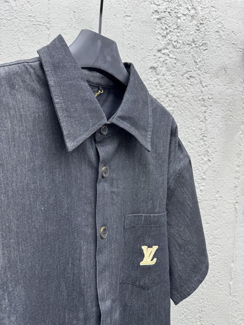Lv 25Ss new black cotton lapel short sleeve shirt 7