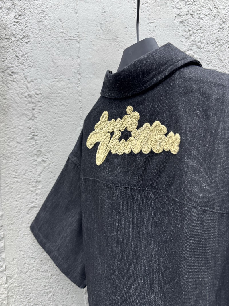 Lv 25Ss new black cotton lapel short sleeve shirt 8