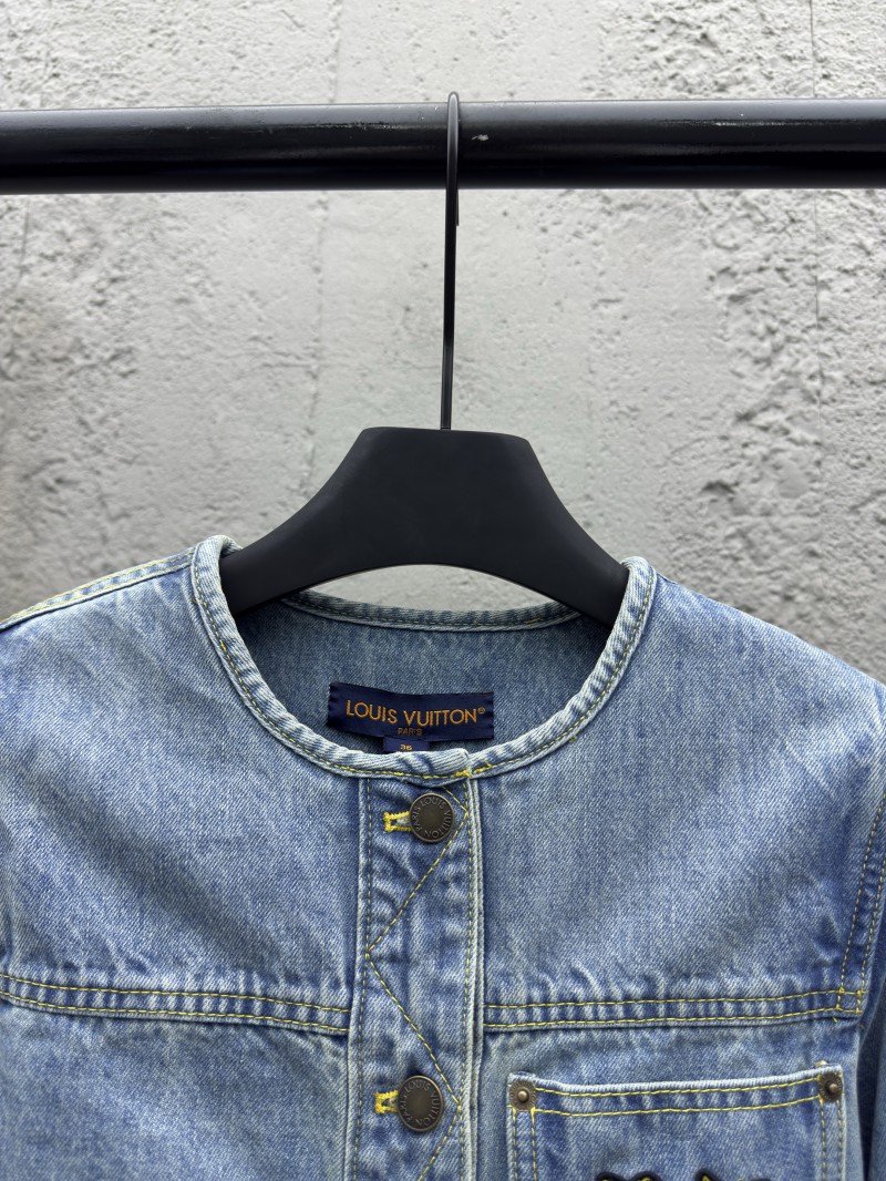 Lv Rope Embroidery Crew Neck Denim Jacket 2