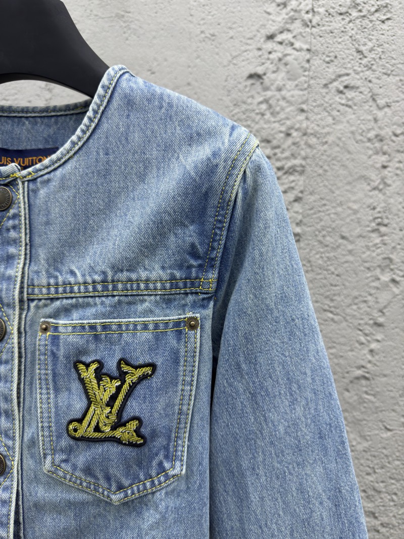 Lv Rope Embroidery Crew Neck Denim Jacket 4