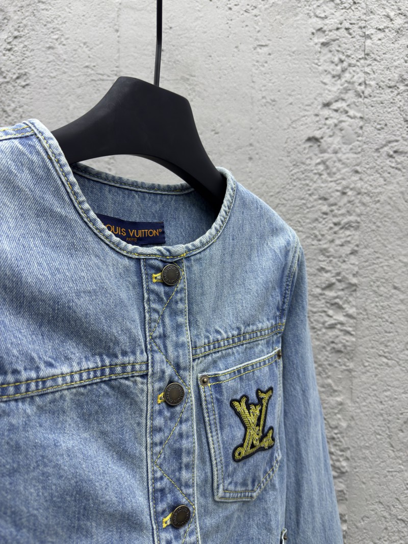 Lv Rope Embroidery Crew Neck Denim Jacket 7
