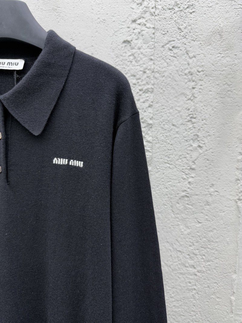 Miu Miu Letters Embroidered Long Sleeve Polo 4