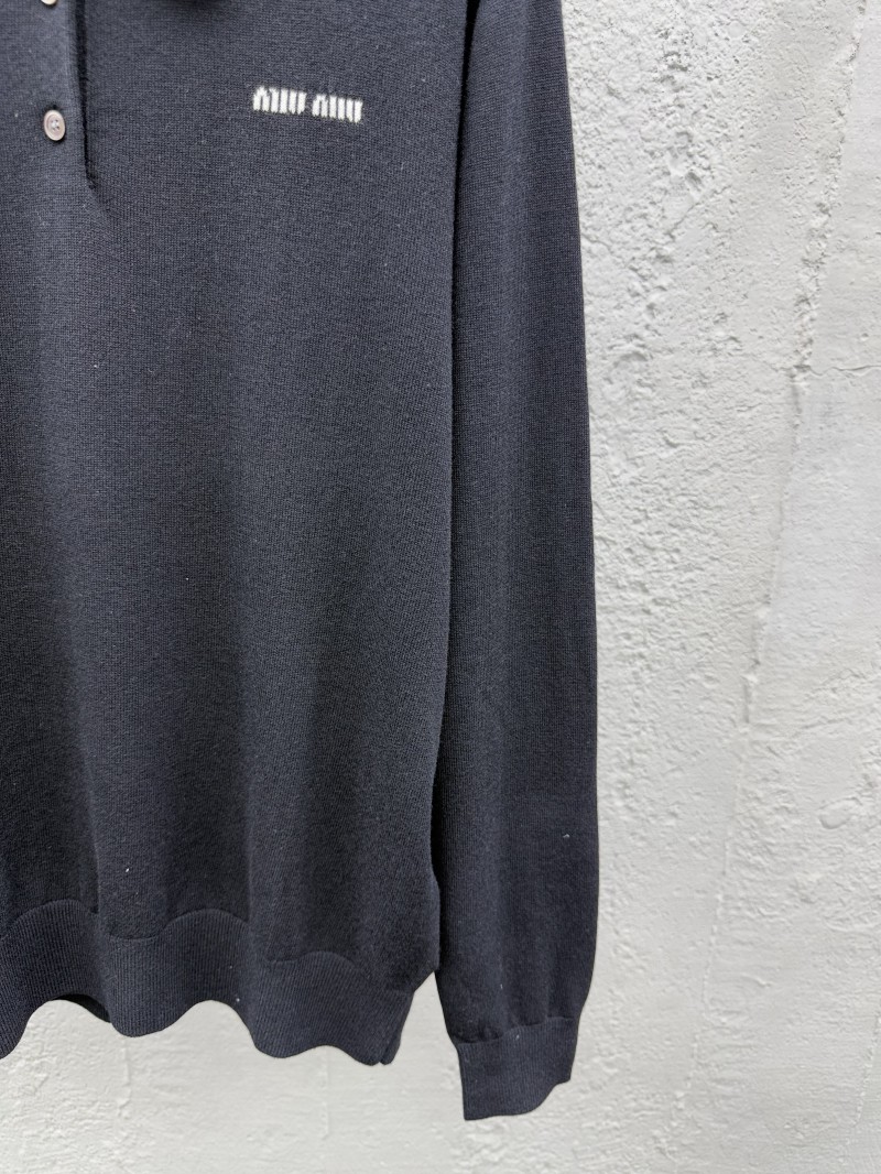 Miu Miu Letters Embroidered Long Sleeve Polo 6