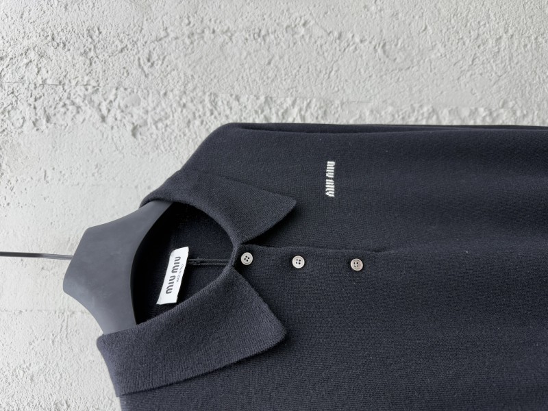Miu Miu Letters Embroidered Long Sleeve Polo 7