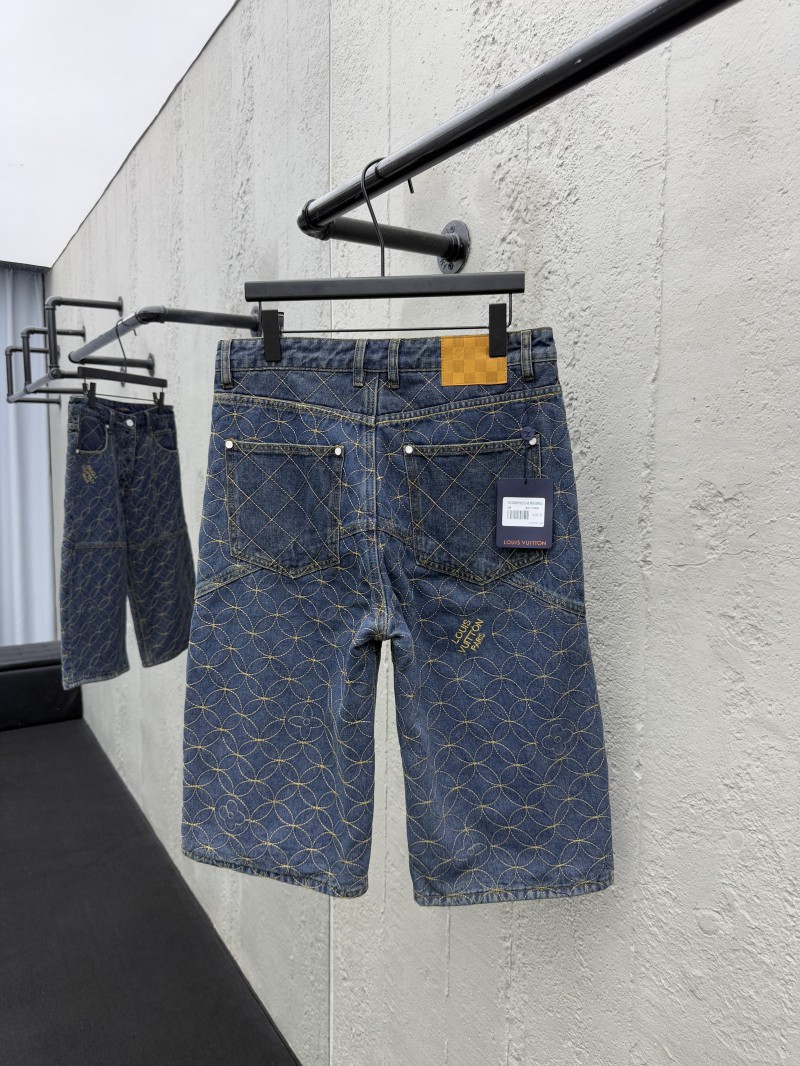 Lv Quilted Zipper Straight Leg Embroidered Jeans 1