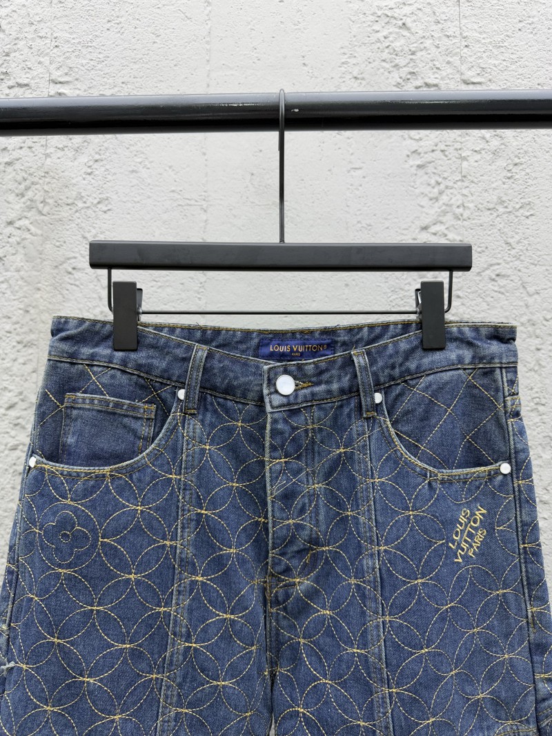 Lv Quilted Zipper Straight Leg Embroidered Jeans 2