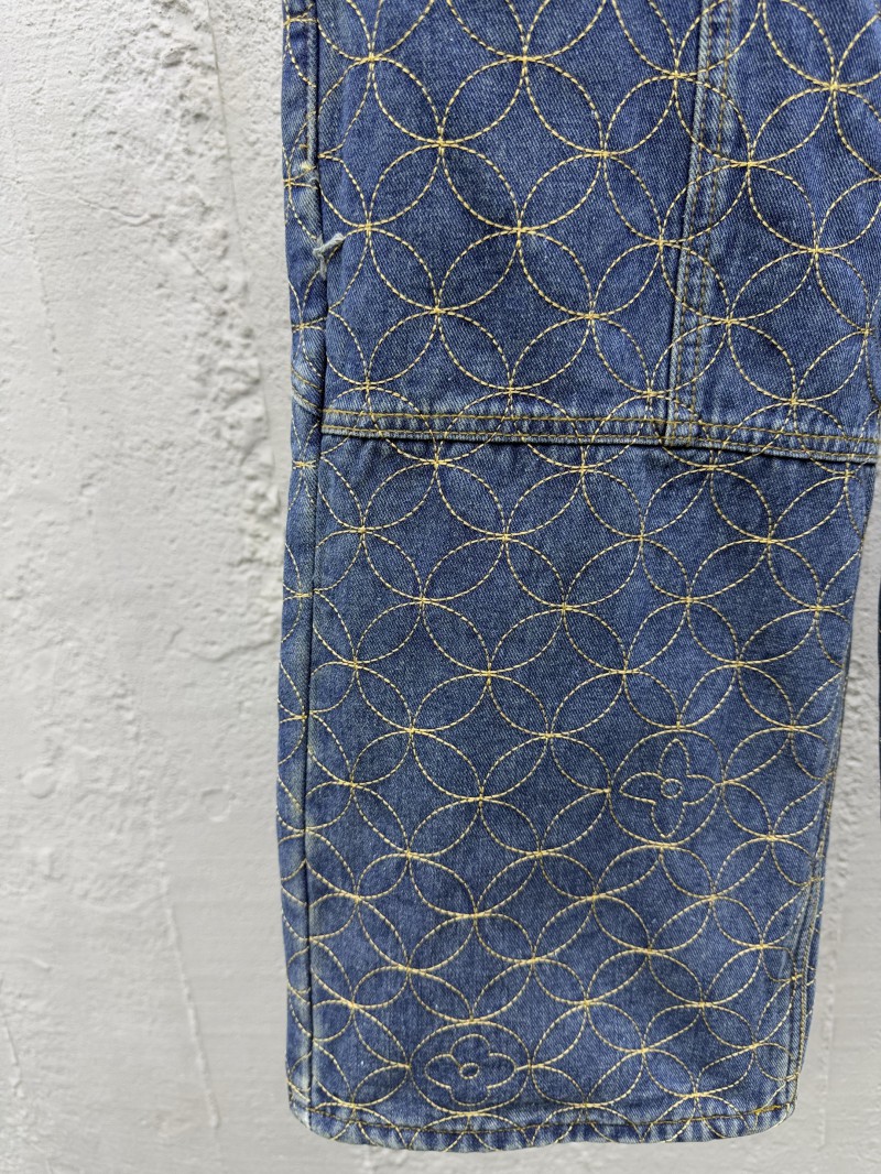 Lv Quilted Zipper Straight Leg Embroidered Jeans 5