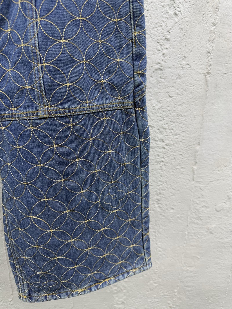 Lv Quilted Zipper Straight Leg Embroidered Jeans 6