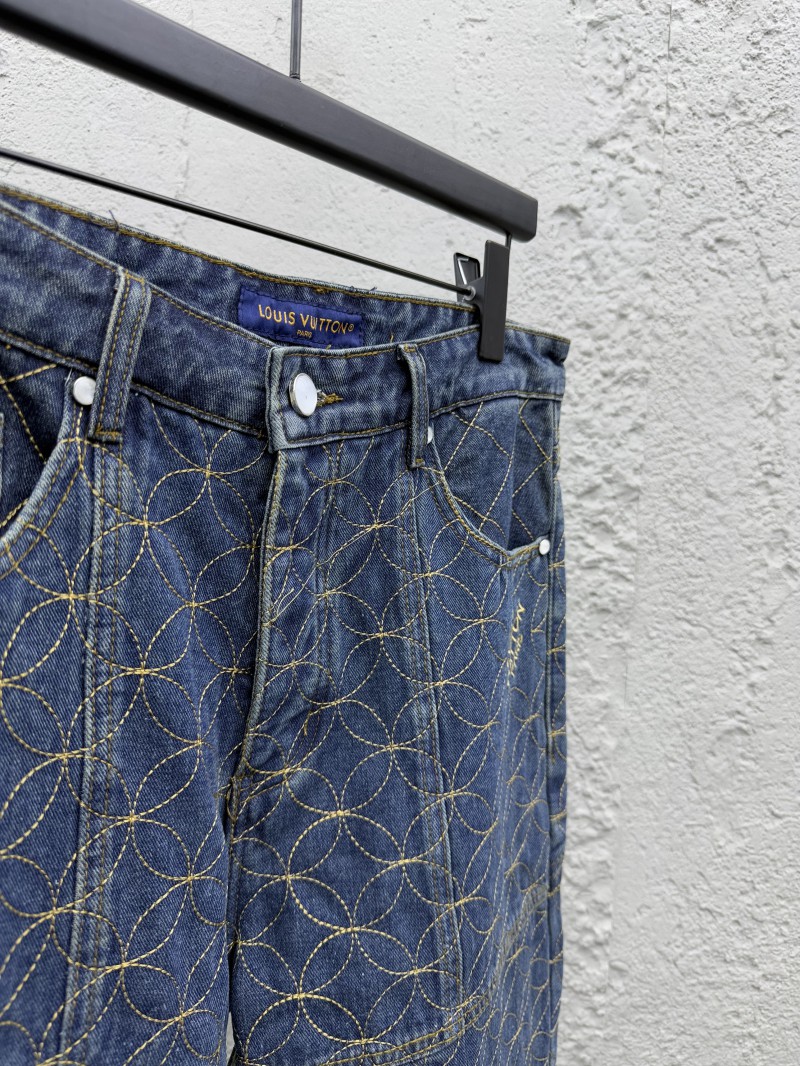 Lv Quilted Zipper Straight Leg Embroidered Jeans 7