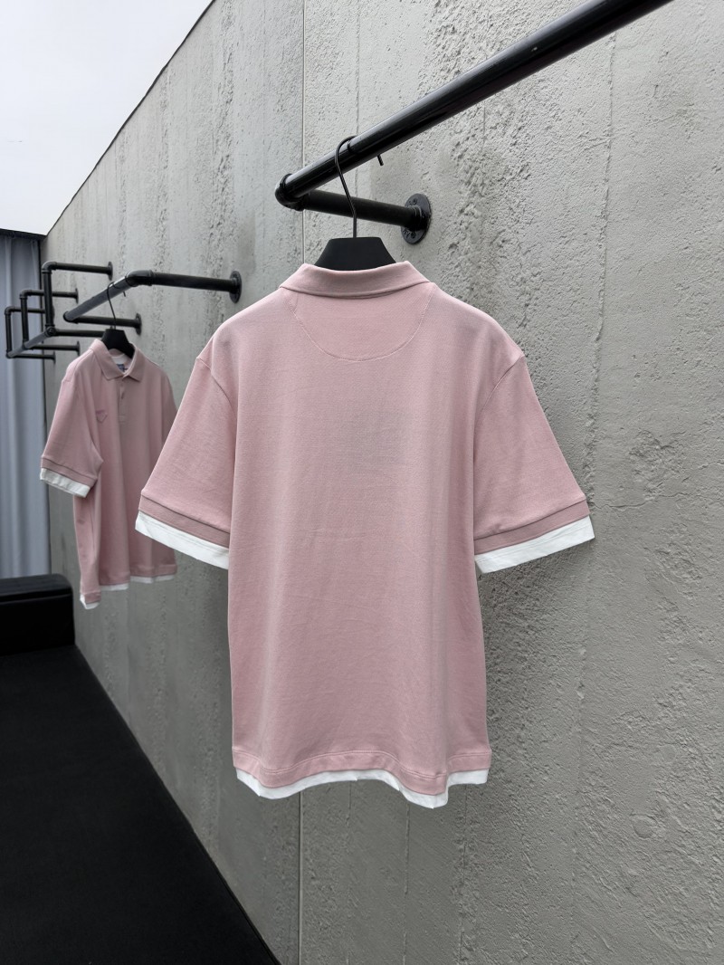Prada Plain Knit False Two Piece Short Sleeve Polo Shirt 1 1