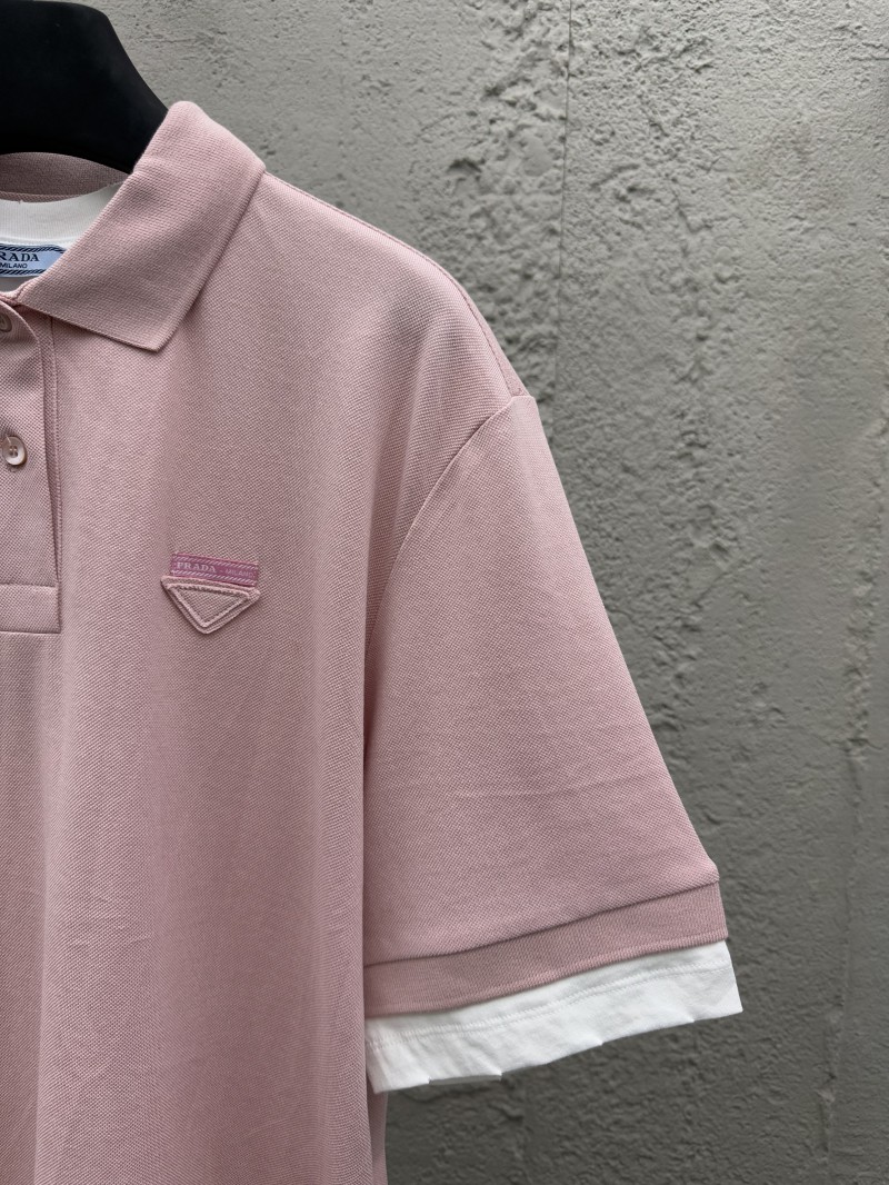 Prada Plain Knit False Two Piece Short Sleeve Polo Shirt 1 4