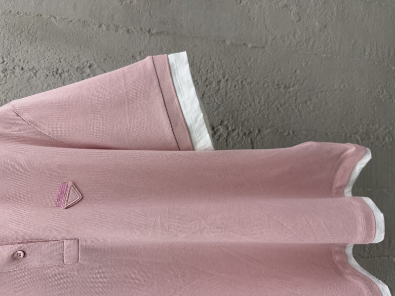 Prada Plain Knit False Two Piece Short Sleeve Polo Shirt 1 6