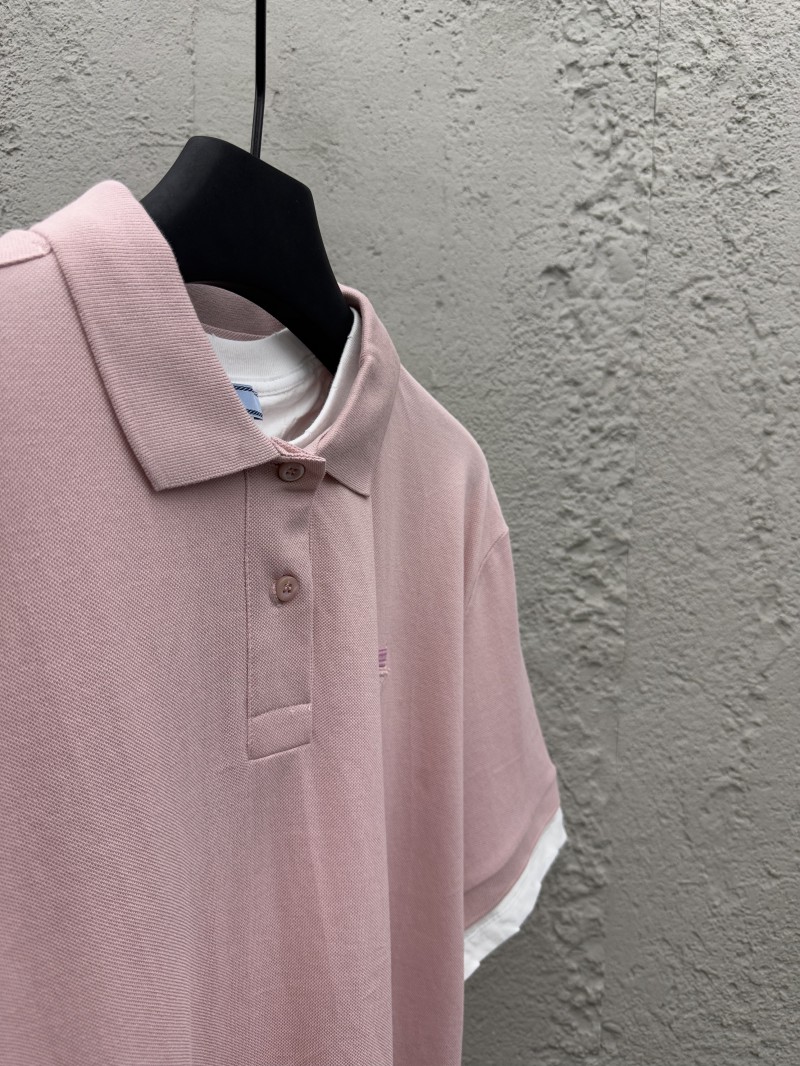Prada Plain Knit False Two Piece Short Sleeve Polo Shirt 1 7