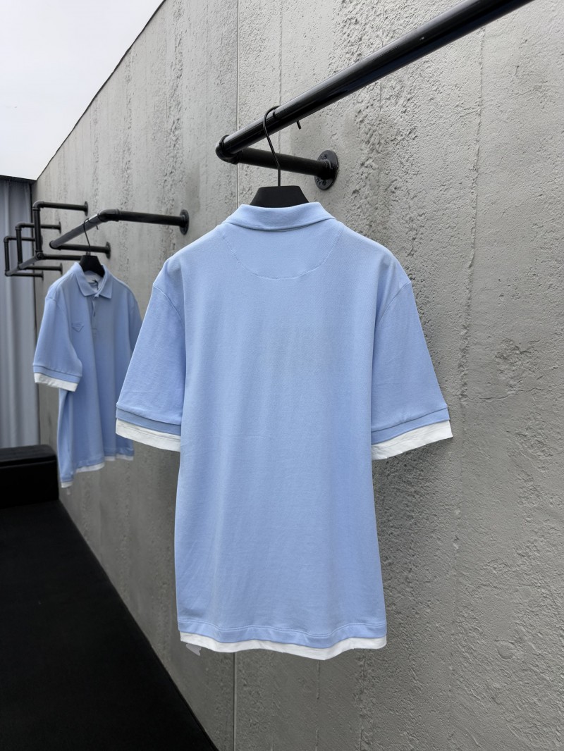 Prada Plain Knit False Two Piece Short Sleeve Polo Shirt 2 1