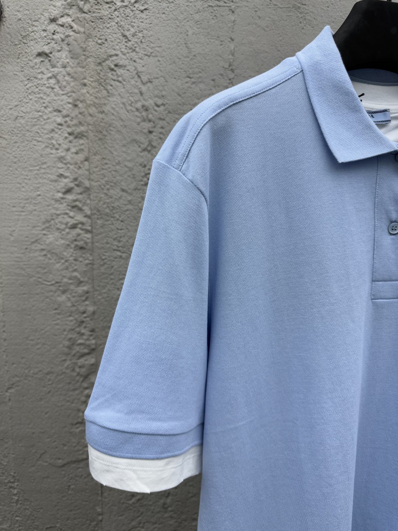 Prada Plain Knit False Two Piece Short Sleeve Polo Shirt 2 3