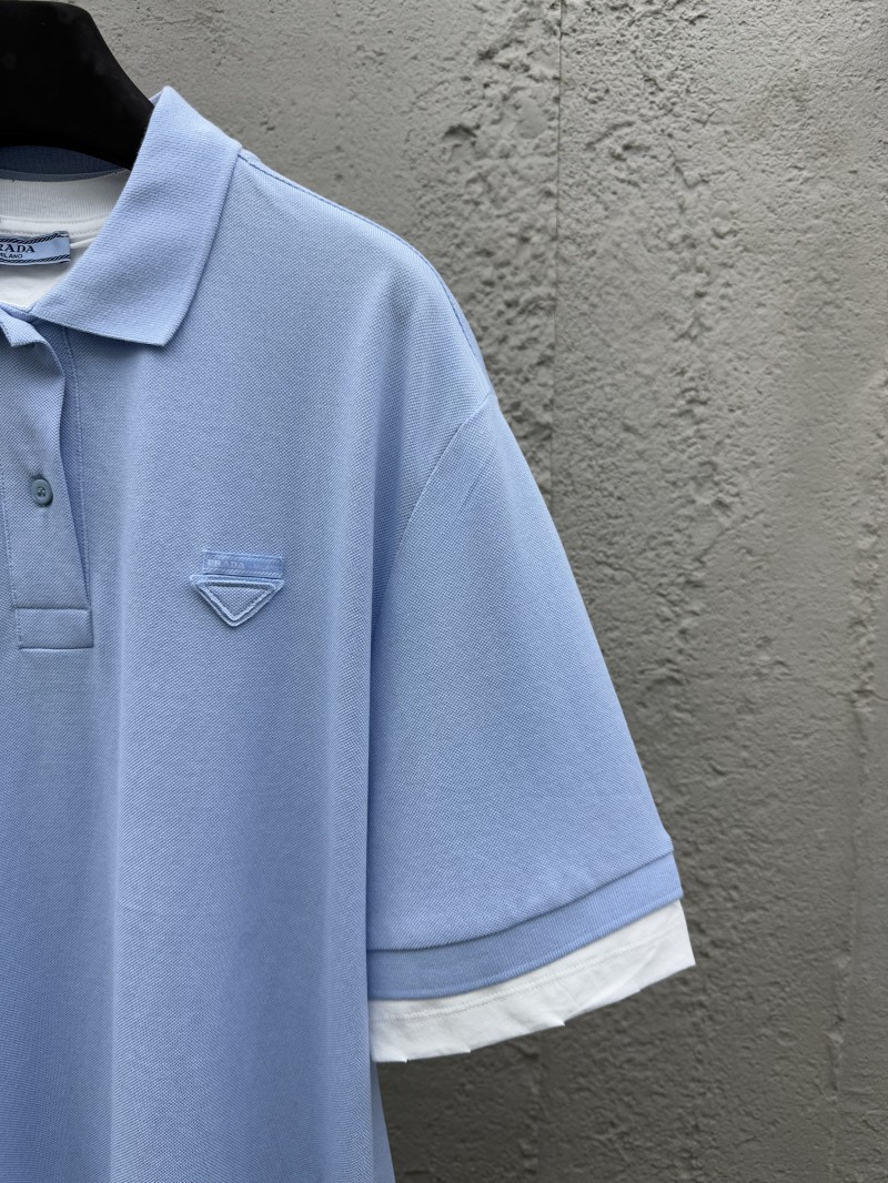 Prada Plain Knit False Two Piece Short Sleeve Polo Shirt 2 4