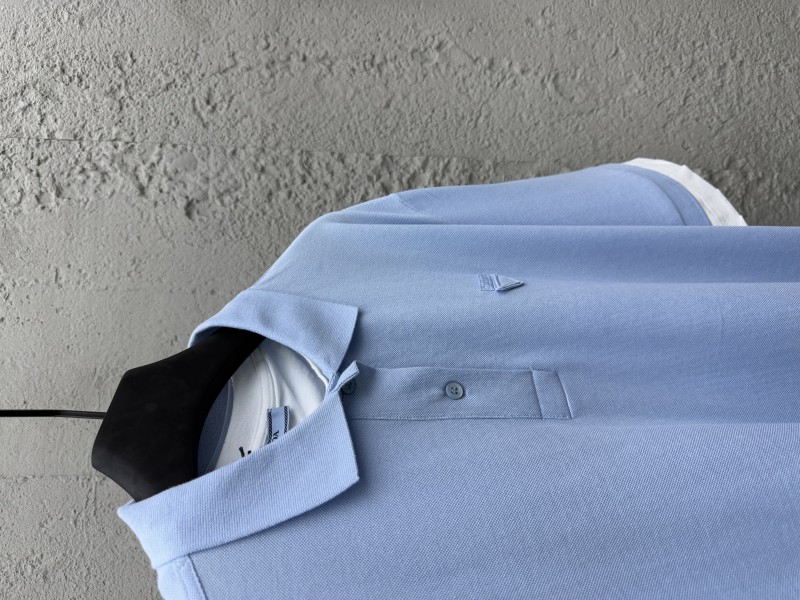 Prada Plain Knit False Two Piece Short Sleeve Polo Shirt 2 7