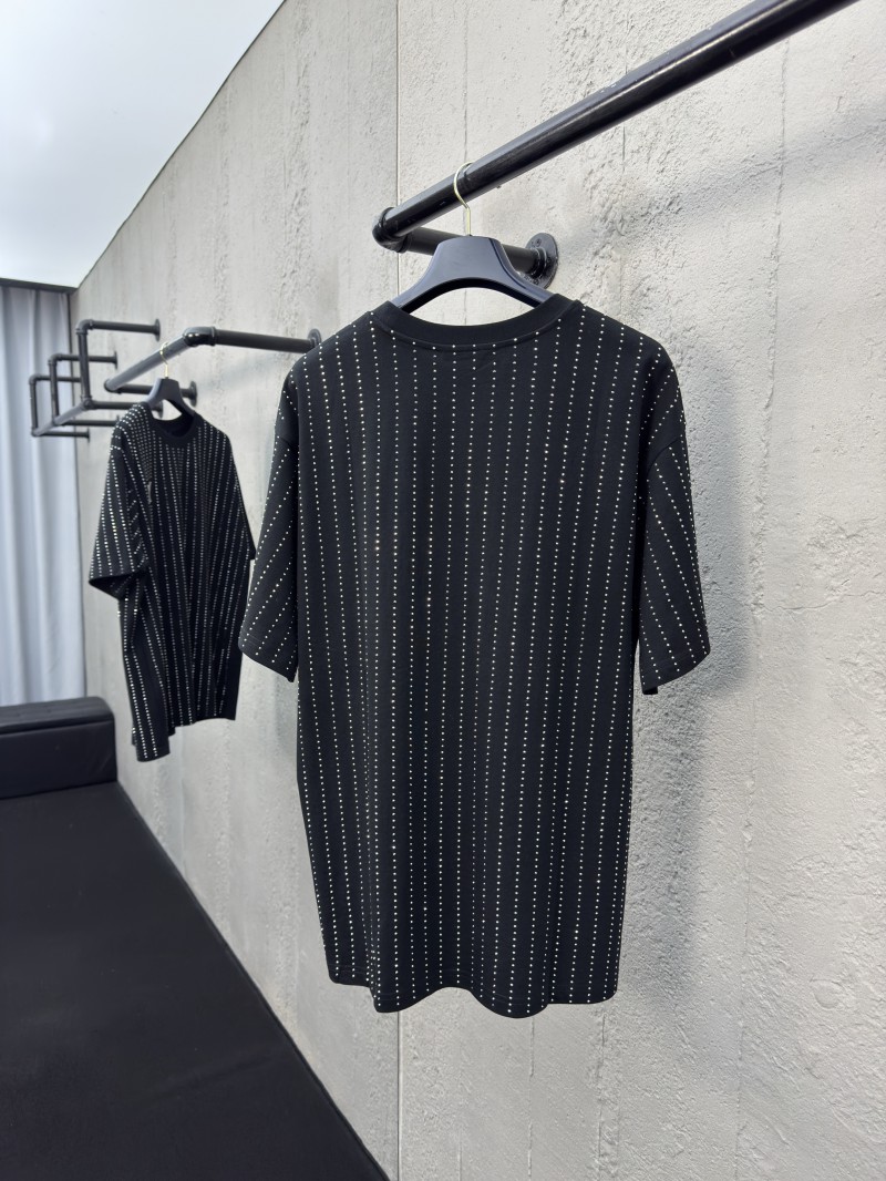 LV Fine Striped Crystal Beaded Short-Sleeved T-Shirt 1