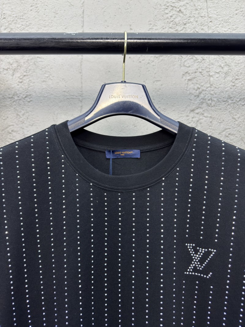 LV Fine Striped Crystal Beaded Short-Sleeved T-Shirt 2