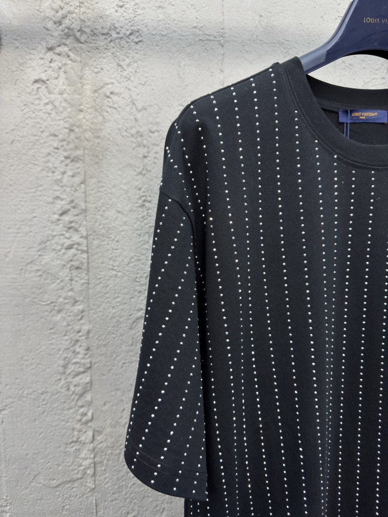 LV Fine Striped Crystal Beaded Short-Sleeved T-Shirt 3